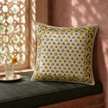 Yellow Trellis Floral Cushion Cover, styled in a seating or bedroom setting.