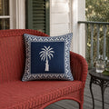 Indigo Palm Cushion Cover, styled in a seating or bedroom setting.
