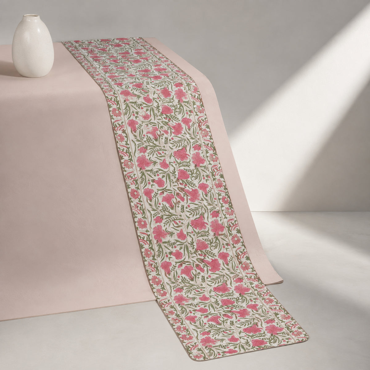 Pink Tulip Garden Table Runner, full-length product view.