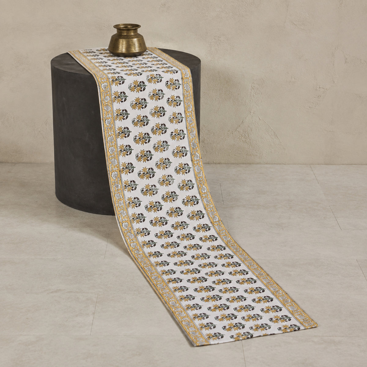 Ochre Border Marigold Table Runner, full-length product view.