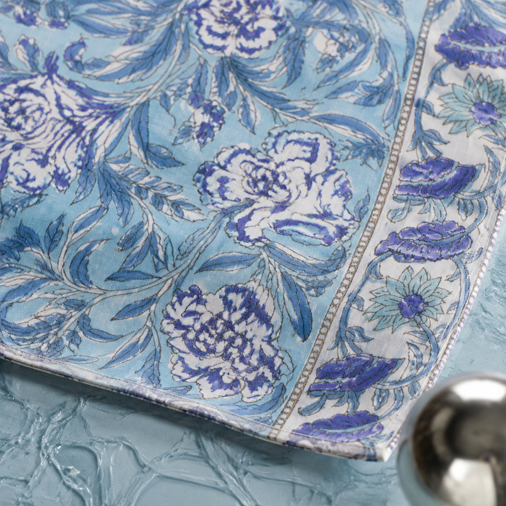 Periwinkle Wildflower Table Runner, close-up of the print and edge details.