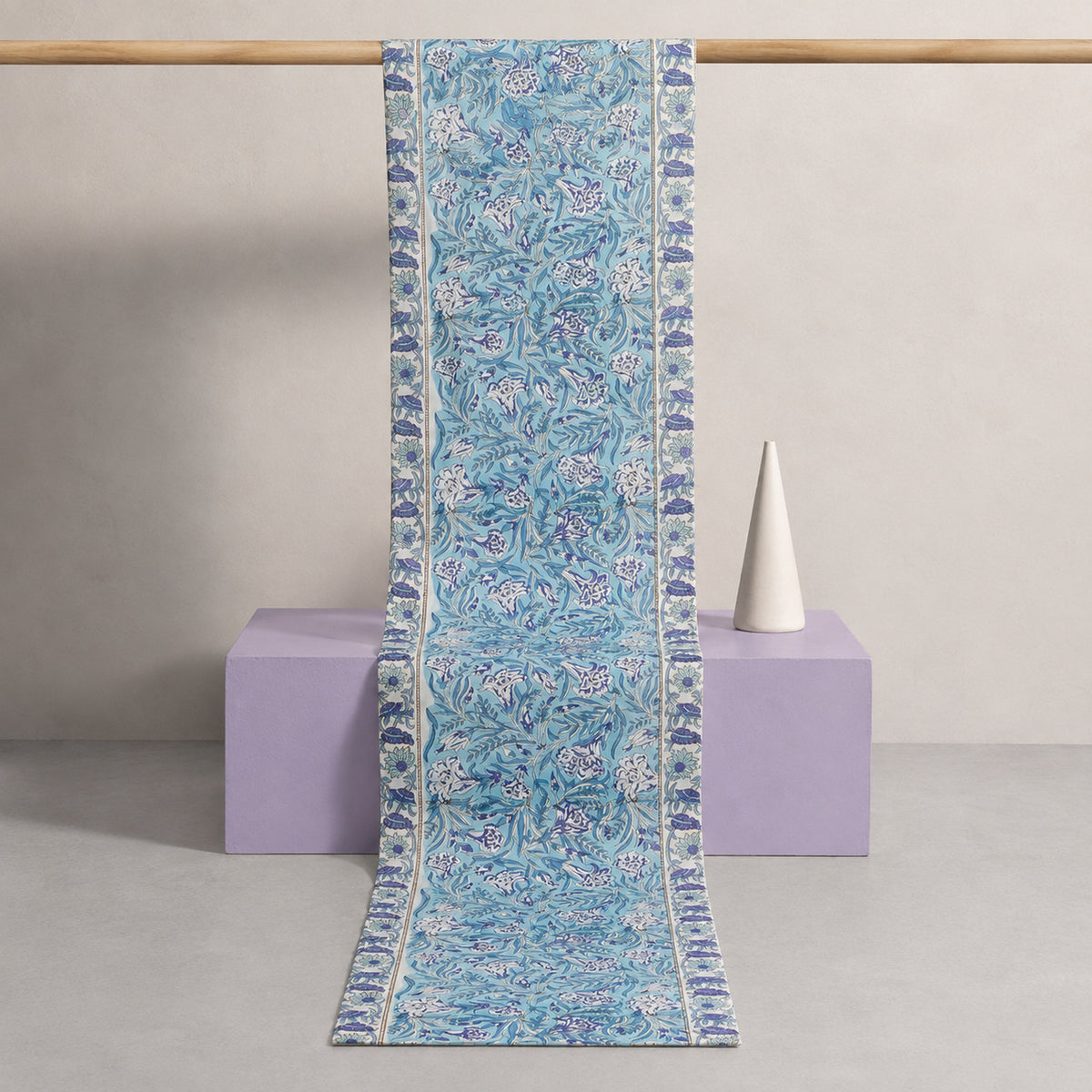 Periwinkle Wildflower Table Runner, full-length product view.