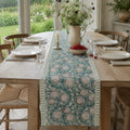 Sage Blue-Vine Floral Table Runner, styled on a dining table.
